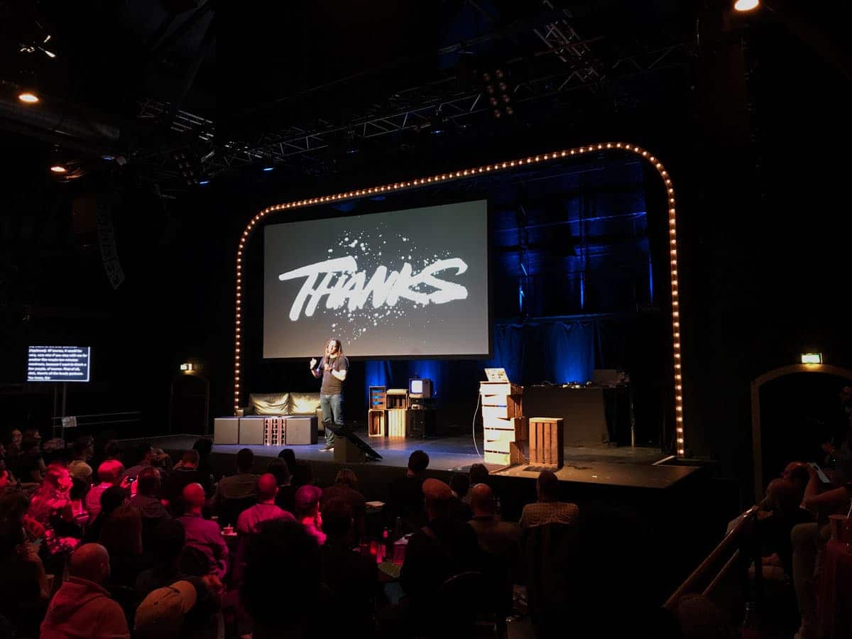 The stage at Beyond Tellerand with the screen showing "Thanks"