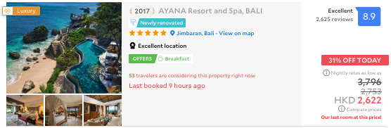 Screenshot of part of a booking site displaying a hotel deal