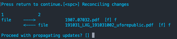 Terminal output of Unison to confirm synchronisation of files