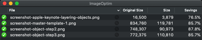 Screenshot of optimised images in ImageOptim