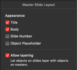 Screenshot of part of the Apple Keynote Appearance Panel