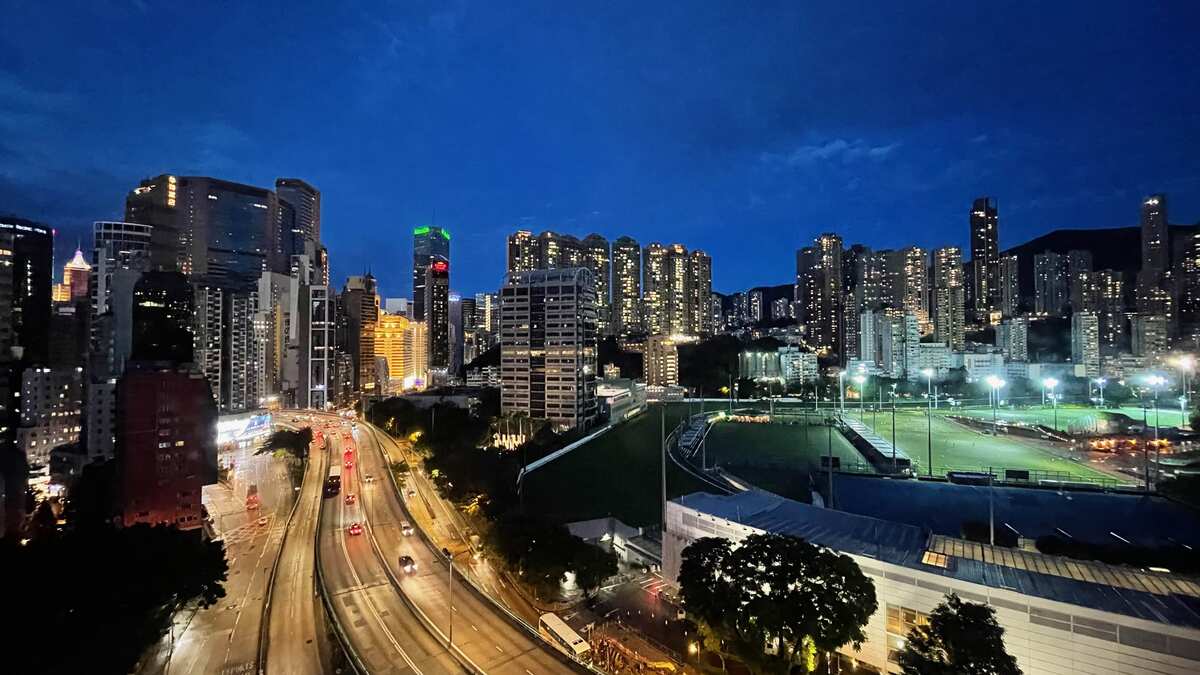 View from the quarantine hotel over the racecourse and Cuaseway Bay in Hong Kong